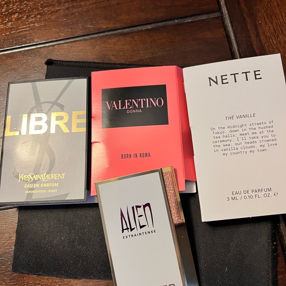 Yves Saint Laurent, Valentino, Alien, and Nette Perfume Samples